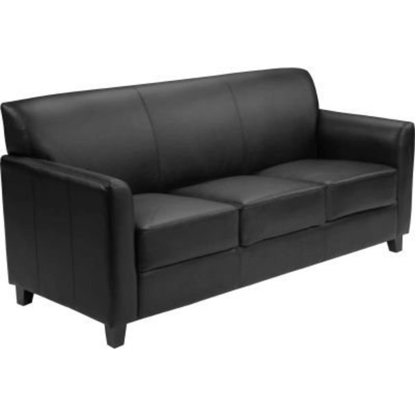 Gec Leather Guest Sofa - Black - Hercules Diplomat Series BT-827-3-BK-GG